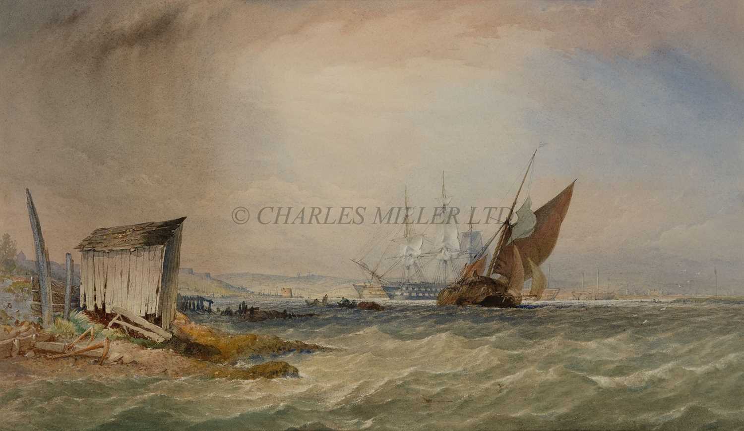 Lot 178 - THOMAS SEWELL ROBINS (BRITISH, 1814-1880) - PORTSMOUTH HARBOUR