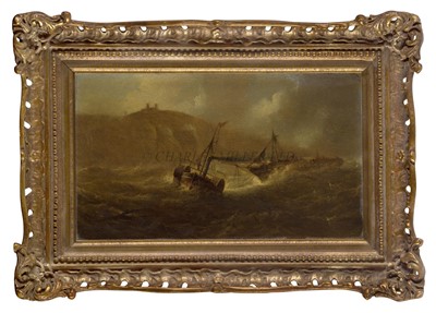 Lot 56 - ENGLISH SCHOOL (MID 19TH CENTURY) - A PADDLE TUG TOWING A WRECK OFF WHITBY ABBEY; A SHIP IN DISTRESS OFF A ROCKY HEADLAND WITH LIGHTHOUSE