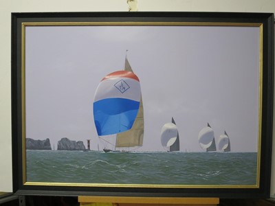 Lot 43 - δ JAMES MILLER (BRITISH, B. 1962) - 'VELSHEDA' LEADS THE FLEET THE SOLENT J CLASS REGATTA, 2012