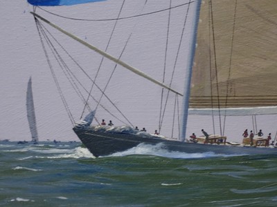 Lot 43 - δ JAMES MILLER (BRITISH, B. 1962) - 'VELSHEDA' LEADS THE FLEET THE SOLENT J CLASS REGATTA, 2012