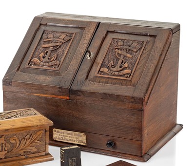 Lot 147 - A STATIONERY CABINET MADE FROM 'VICTORY' WOOD, CIRCA 1900