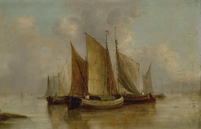 Lot 7 - THOMAS EDWARD WATERS (19TH-20TH CENTURY) - FISHING BOATS OFF SUNDERLAND POINT, LANCASTER