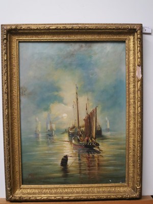 Lot 7 - THOMAS EDWARD WATERS (19TH-20TH CENTURY) - FISHING BOATS OFF SUNDERLAND POINT, LANCASTER