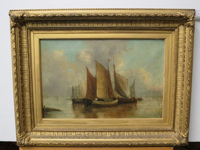 Lot 7 - THOMAS EDWARD WATERS (19TH-20TH CENTURY) - FISHING BOATS OFF SUNDERLAND POINT, LANCASTER