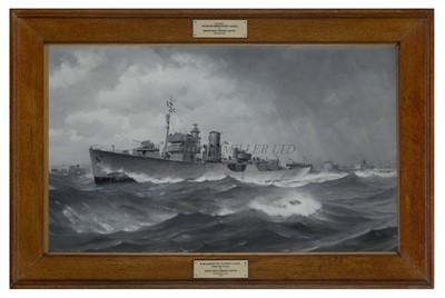 Lot 231 - δ CHARLES EDDOWES TURNER (BRITISH, 1883-1965) - A FLOWER CLASS CORVETTE ESCORTING A CONVOY