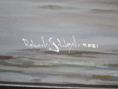 Lot 77 - ROBERT LLOYD (BRITISH, B. 1969) - R.M.S. 'AQUITANIA' PASSING CLOCH POINT LIGHTHOUSE ON HER FINAL VOYAGE, 21ST FEBRUARY 1950