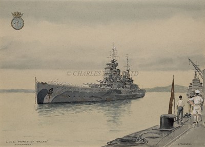 Lot 238 - δ ERIC TUFNELL (BRITISH, 1888-1978) - H.M.S. 'PRINCE OF WALES' IN SINGAPORE 1941