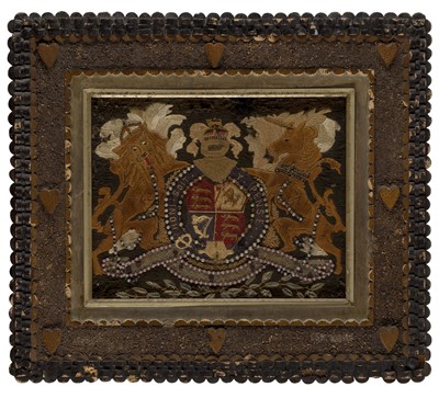 Lot 181 - A 19TH CENTURY SAILOR'S WOOLWORK PICTURE AND FRAME