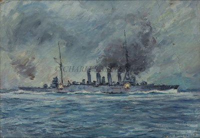 Lot 333 - δ SOREN BRUNOE (DANISH, 1916-1994): H.M.S. 'Hood' at speed