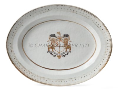 Lot 50 - AN EARLY VICTORIAN CHINESE EXPORT ARMORIAL PLATTER FOR THE HONOURABLE EAST INDIA COMPANY, RECOVERED FROM THE WRECK OF THE H.C.S. 'DIANA'