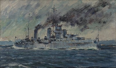 Lot 329 - δ SOREN BRUNOE (DANISH, 1916-1994):With wind abeam: H.M.A.S. 'Sydney' underway