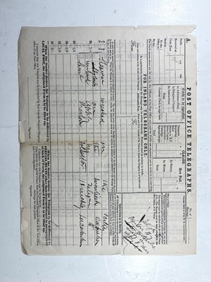 Lot 36 - A PAIR OF POST OFFICE TELEGRAMS REPORTING THE WRECKED ISLE OF MAN STEAMBOAT COMPANY STEAM SHIP DELAWARE, CIRCA 1872