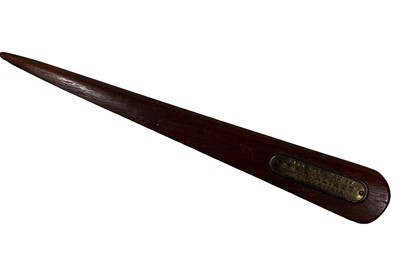 Lot 109 - A TREEN PAPER KNIFE MADE FROM H.M.S. 'VALIANT'