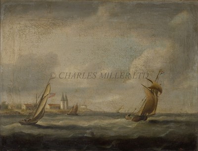 Lot 194 - ATTRIBUTED TO THOMAS BUTTERSWORTH (BRITISH, CIRCA 1768-1842) - Shipping off the Reculvers, Kent