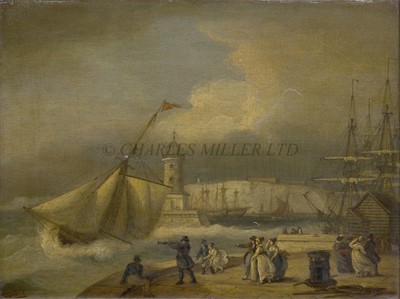 Lot 59 - THOMAS LUNY (BRITISH, 1759-1837) - A windy day at Ramsgate Harbour