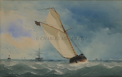 Lot 111 - ATTRIBUTED TO CHARLES TAYLOR (BRITISH, 1841-1883) - A custom's cutter approaching a channel packet off the Goodwin Sands