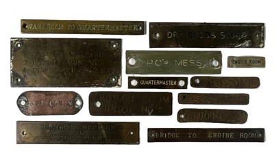 Lot 49 - A COLLECTION OF BRASS SHIPS FITTINGS IDENTIFICATION LABELS