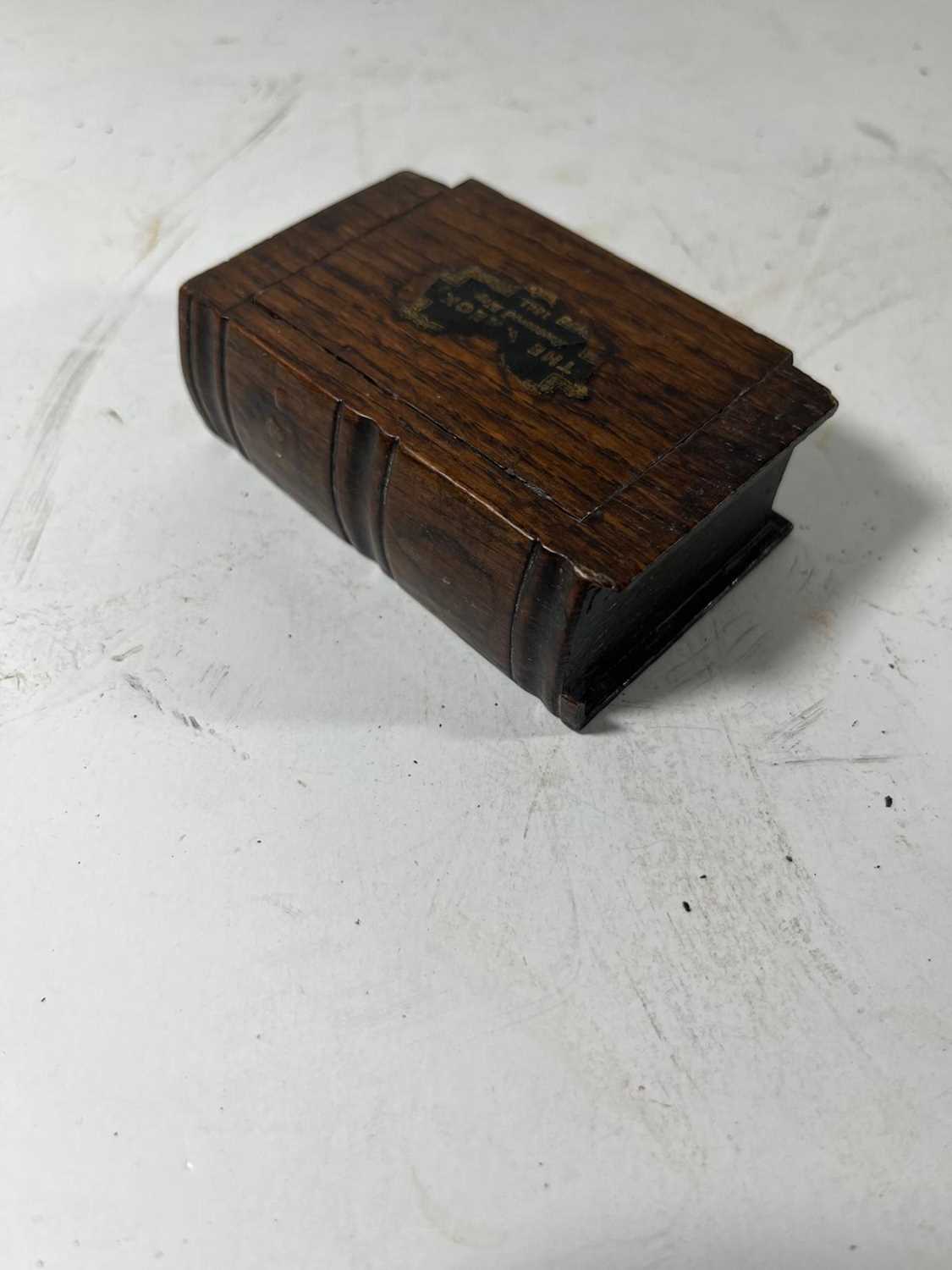 Lot 95 - AN OAK SNUFF BOX MADE OF WOOD RECOVERED FROM