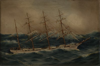 Lot 36 - THOMAS G. PURVIS (BRITISH, 1861-1933) - The Barque 'Port Stanley' in heavy seas, circa 1890