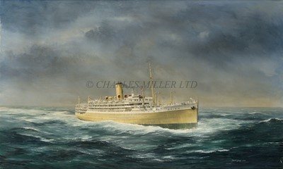 Lot 167 - δ ROBERT G. LLOYD (BRITISH, B. 1969) - Orient Lines 'Orion' pictured in the South China Sea in heavy weather en route from Australia to London via the Suez Canal circa 1941