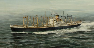 Lot 165 - δ ROBERT G. LLOYD (BRITISH, B. 1969) - Canadian Pacific Lines steam turbine ship 'Beaverglen' at sea sailing from Montreal to Liverpool circa 1961