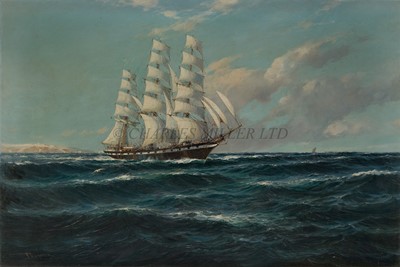 Lot 27 - δ DAVID ROY MACGREGOR (BRITISH, 1925-2003) - A windjammer sailing off a headland