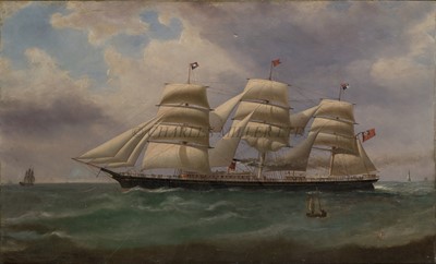 Lot 110 - WILLIAM CLARK OF GREENOCK (SCOTTISH, 1803-1883) - The auxiliary ship rigged screw steamer 'Queen of the Thames' passing the Eddystone Lighthouse under sail and steam