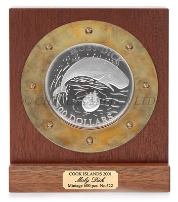 Lot 33 - A COMMEMORATIVE $500 'MOBY DICK' COOK ISLANDS SILVER COIN, 2001