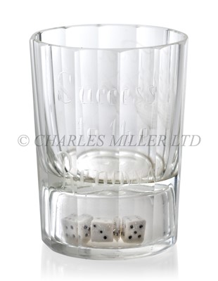 Lot 315 - AN H.M.S. 'RENOWN' GAMBLING SHOT GLASS WITH DICE