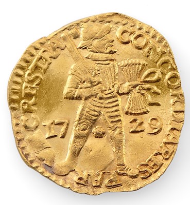 Lot 45 - A GOLD DUCAT RECOVERED FROM THE VLIEGENTHART WRECKED OFF THE DUTCH SCHELDT 1735