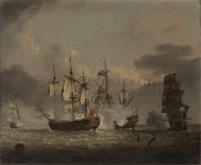 Lot 190 - GEORGE WEBSTER (BRITISH, 1797-1864), AFTER RICHARD PATON (BRITISH, 1717-1791) - H.M.S. 'Buckingham' defeating 'L'Aigrette', 'Atalante' & 'Florissant'