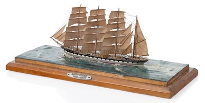 Lot 23 - A GOOD SAILORWORK MINIATURE WATERLINE MODEL OF THE FOUR-MASTED BARQUE 'ROSS-SHIRE', CIRCA 1900