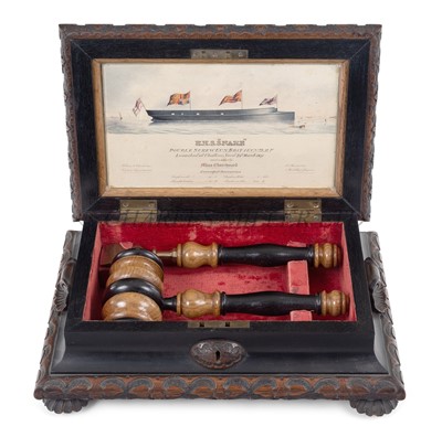 Lot 261 - THE LAUNCHING CASKET FOR THE TWIN-SCREW GUNBOAT H.M.S. 'SNAKE', 1871