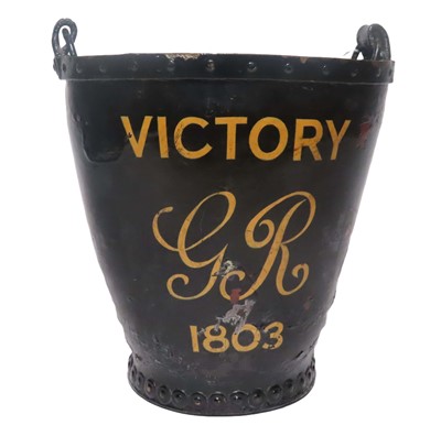 Lot 25 - A LEATHER GEORGIAN STYLE FIRE BUCKET FROM H.M.S. 'VICTORY', CIRCA 1905