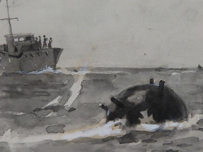 Lot 327 - δ NORMAN WILKINSON (BRITISH, 1878- 1971) - Motor launches sinking a mine by rifle fire