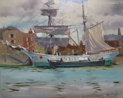 Lot 96 - δ ARTHUR ROYCE BRADBURY (BRITISH, 1892-1977) - A.V. 'Venire Viareggio' at the Quayside