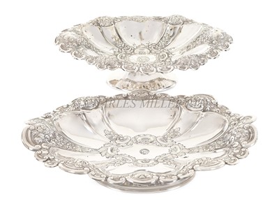 Lot 121 - ATLANTIC TRANSPORT LINE VICTORIAN SILVER PLATE FRUIT TAZZA, CIRCA 1890.