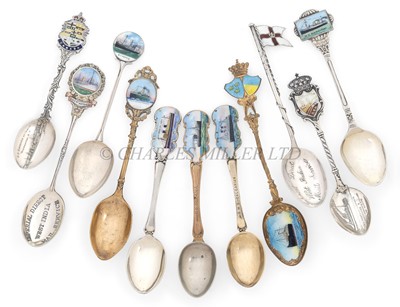 Lot 154 - A COLLECTION OF OCEAN LINER SILVER, ENAMEL AND SILVER-PLATED SHIPS' SOUVENIR SPOONS