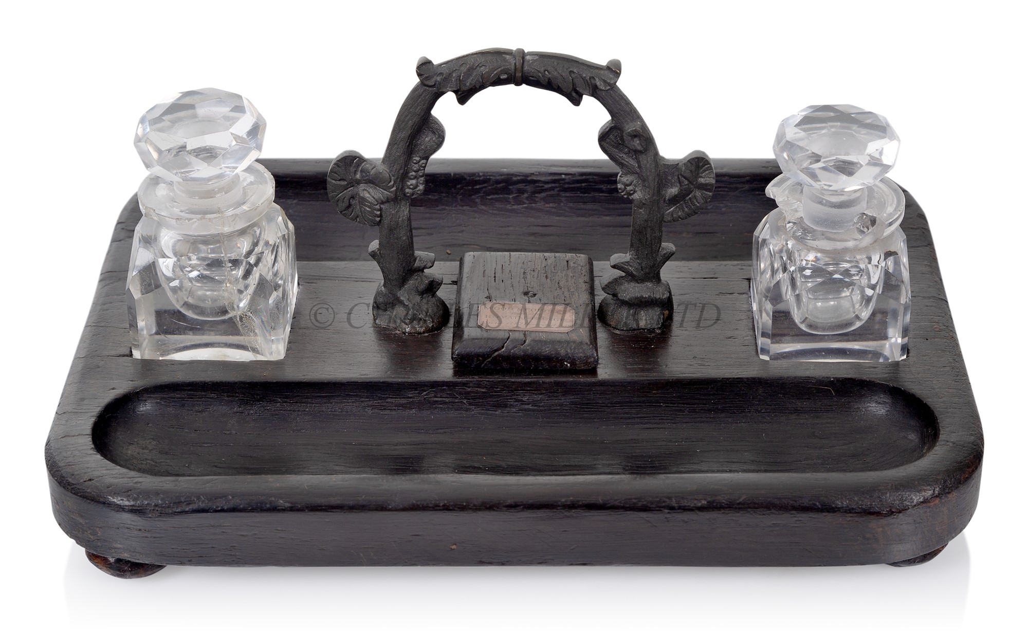 Lot 246 - AN INK STAND MADE OF OAK RECOVERED FROM