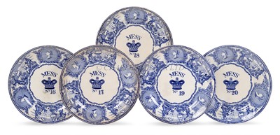 Lot 286 - A SET OF BOVEY TRACEY BLUE AND WHITE MESS PLATES FOR THE ROYAL NAVY