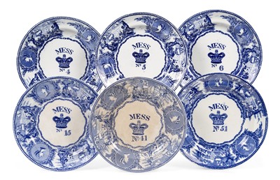 Lot 285 - A SET OF BOVEY TRACEY BLUE AND WHITE MESS PLATES FOR THE ROYAL NAVY