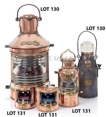 Lot 131 - A SET OF COPPER AND BRASS NAVIGATION LAMPS