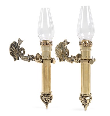 Lot 65 - A PAIR OF 20TH CENTURY GIMBALLED SALOON CANDLE LAMPS