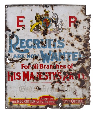 Lot 280 - AN ENAMEL RECRUITING SIGN FOR THE ARMY, CIRCA 1905