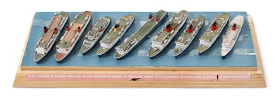 Lot 174 - A REGINALD CARPENTER CASED SET OF NINE 1:1200 SCALE WATERLINE FERRY SHIP MODELS