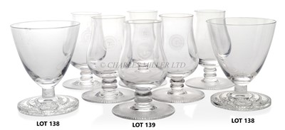 Lot 139 - A SET OF SIX LIQUEUR GLASSES BY DAUM FOR FIRST CLASS LOUNGE ABOARD THE S.S. 'NORMANDIE', CIRCA 1935