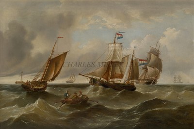 Lot 5 - HENRY REDMORE (BRITISH, 1820-1887) - Dutch fishing boats and man o'war in a brisk sea