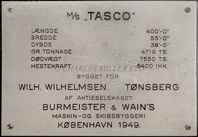 Lot 159 - A BUILDER'S MODEL FOR THE M.S. 'TASCO' BUILT BY BURMEISTER & WAINS FOR WILH. WILHELMSEN, TØMSBERG, 1949