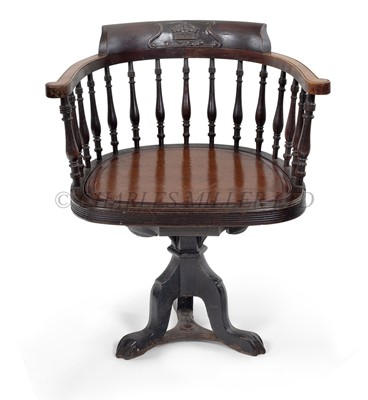 Lot 105 - A RARE EDWARDIAN FIRST CLASS POSSIBLY SMOKING ROOM CHAIR FOR THE ROYAL MAIL STEAM PACKET COMPANY, CIRCA 1905