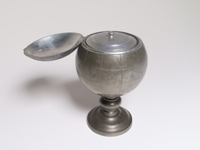 Lot 1 - A CHINESE PEWTER TOBACCO JAR MODELLED AS A GLOBE, CIRCA 1930